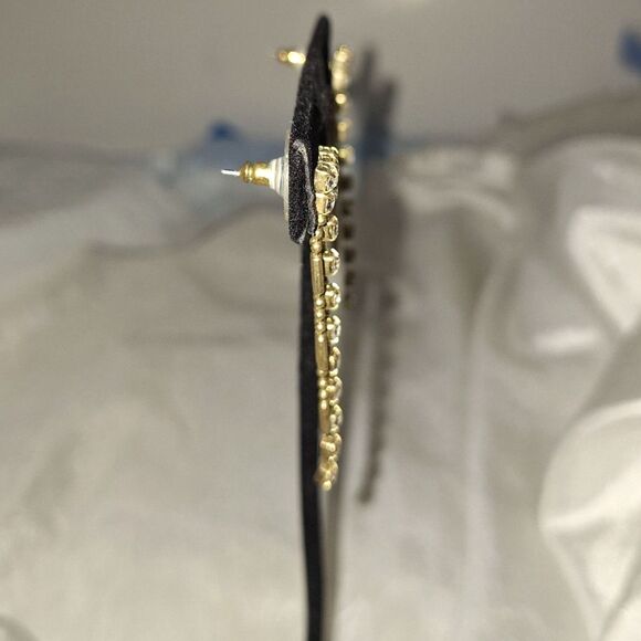 Art Deco Style Women's Vintage Earrings Dangle Drop Gold Tone Rhinestone - Picture 6 of 7